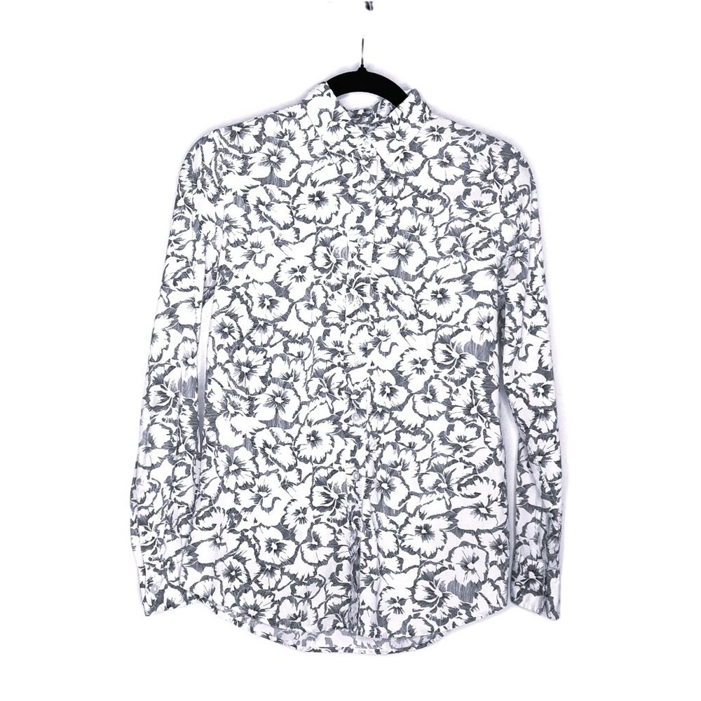 Banana Republic Dillon Shirt Black & White Floral Blouse 100% Cotton Top Sz XS